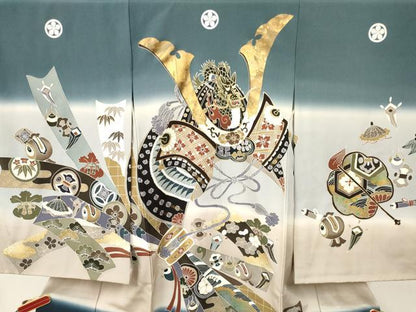 平和屋着物[]お宮参り　男の子　祝着　産着　初着　のしめ　駒刺繍　龍　兜　束ね熨斗吉祥文　暈し染め　金銀彩　逸品　DAAY3373ma