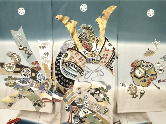 平和屋着物[]お宮参り　男の子　祝着　産着　初着　のしめ　駒刺繍　龍　兜　束ね熨斗吉祥文　暈し染め　金銀彩　逸品　DAAY3373ma