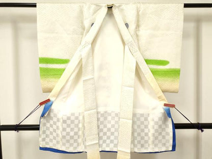 平和屋着物[]お宮参り　男の子　祝着　産着　初着　のしめ　刺繍　鷹　鷲　風景松文　暈し染め　金彩　逸品　DAAY3361ma