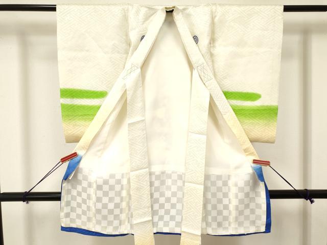 平和屋着物[]お宮参り　男の子　祝着　産着　初着　のしめ　刺繍　鷹　鷲　風景松文　暈し染め　金彩　逸品　DAAY3361ma