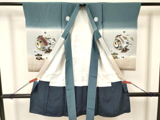 平和屋着物[]お宮参り　男の子　祝着　産着　初着　のしめ　駒刺繍　龍　兜　束ね熨斗吉祥文　暈し染め　金銀彩　逸品　DAAY3373ma