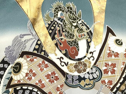 平和屋着物[]お宮参り　男の子　祝着　産着　初着　のしめ　駒刺繍　龍　兜　束ね熨斗吉祥文　暈し染め　金銀彩　逸品　DAAY3373ma