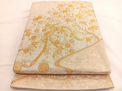 平和屋着物◎太鼓柄袋帯 綴れ 鳳凰枝垂れ花文 金銀糸 正絹 逸品 BAAV8882hv