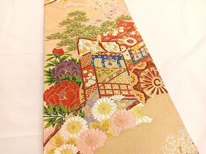 平和屋着物◎六通柄袋帯 唐織 御所車花文 金銀糸 正絹 逸品 BAAV8896hv