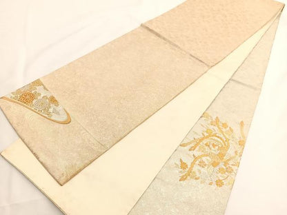 平和屋着物◎太鼓柄袋帯 綴れ 鳳凰枝垂れ花文 金銀糸 正絹 逸品 BAAV8882hv