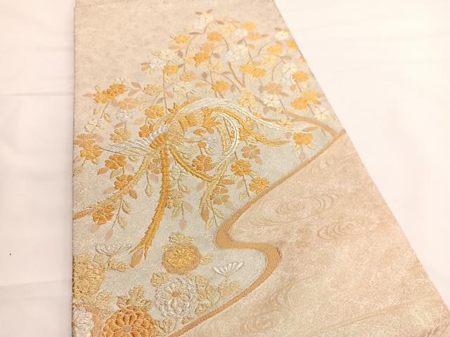 平和屋着物◎太鼓柄袋帯 綴れ 鳳凰枝垂れ花文 金銀糸 正絹 逸品 BAAV8882hv