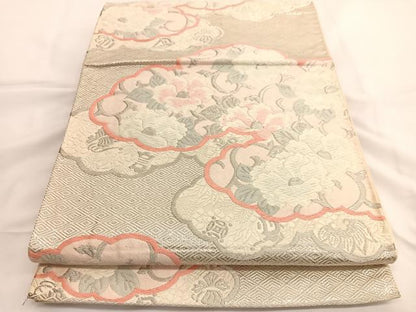 平和屋着物◎六通柄袋帯　唐織　雲取り花唐草文　銀糸　正絹　逸品　BAAV8975hv