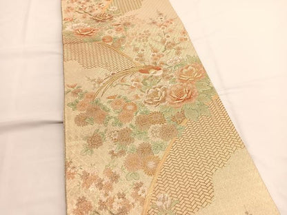 平和屋着物◎宝珠本佐賀錦　六通柄袋帯　尾長鳥籬花文　金糸　正絹　逸品　BAAV9480hv