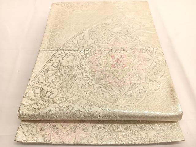平和屋着物◎六通柄袋帯　唐織　宝相華鳳凰花文　銀糸　正絹　逸品　BAAV9461hv