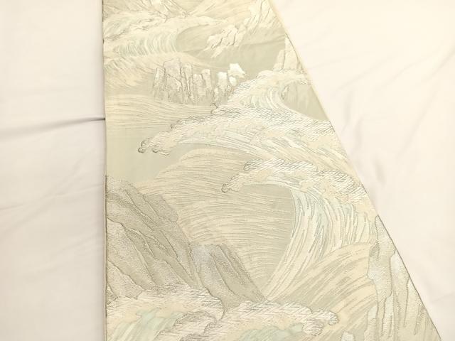 平和屋着物◎六通柄袋帯　唐織　立波文　銀糸　正絹　逸品　BAAV9484hv