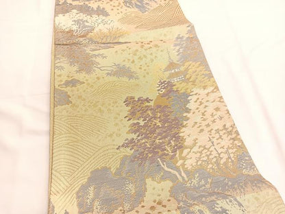 平和屋着物◎佐賀錦　六通柄袋帯　名所風景文　金糸　正絹　逸品　BAAV9458hv