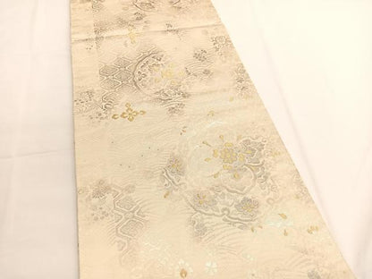 平和屋着物◎六通柄袋帯　立波切嵌花文　金銀糸　正絹　逸品　BAAV9514hv