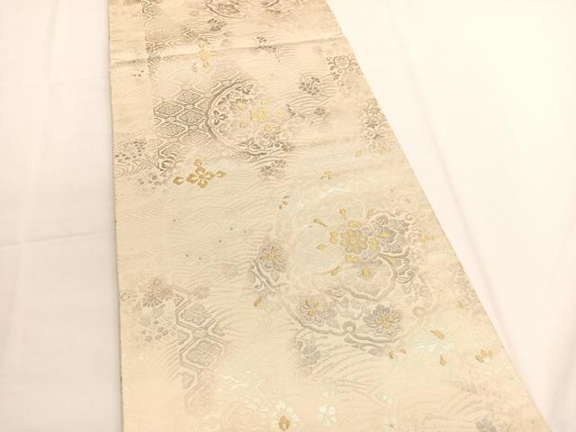 平和屋着物◎六通柄袋帯　立波切嵌花文　金銀糸　正絹　逸品　BAAV9514hv