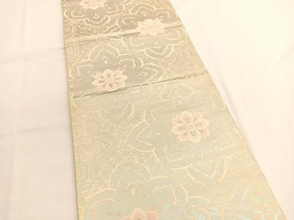 平和屋着物◎西陣　服部織物謹製　六通柄袋帯　こはく錦　更紗花文　銀糸　正絹　逸品　BAAV9497hv