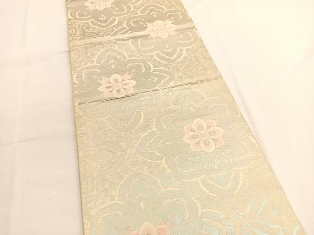 平和屋着物◎西陣　服部織物謹製　六通柄袋帯　こはく錦　更紗花文　銀糸　正絹　逸品　BAAV9497hv