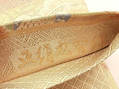 平和屋着物◎宝珠本佐賀錦　六通柄袋帯　九百錦　扇面御所車花蝶文　金糸　正絹　逸品　BAAV9492hv