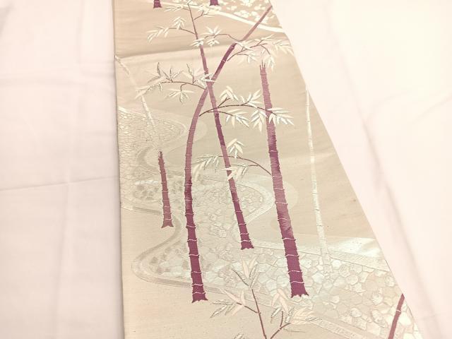 平和屋着物◎六通柄袋帯 唐織 笹竹文 銀糸 正絹 逸品 BAAV9498hv