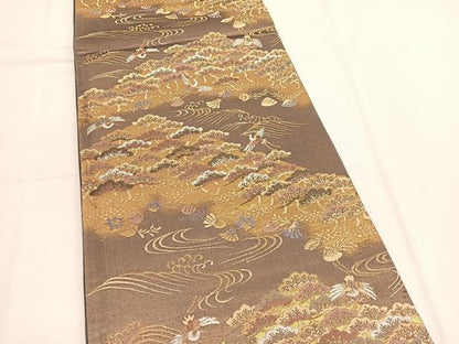 平和屋着物◎六通柄袋帯 唐織 飛鶴浜松文 金糸 正絹 逸品 BAAV9524hv
