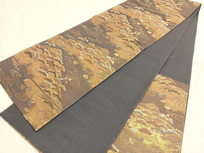 平和屋着物◎六通柄袋帯 唐織 飛鶴浜松文 金糸 正絹 逸品 BAAV9524hv