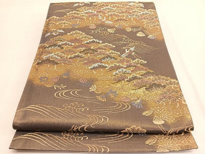 平和屋着物◎六通柄袋帯 唐織 飛鶴浜松文 金糸 正絹 逸品 BAAV9524hv