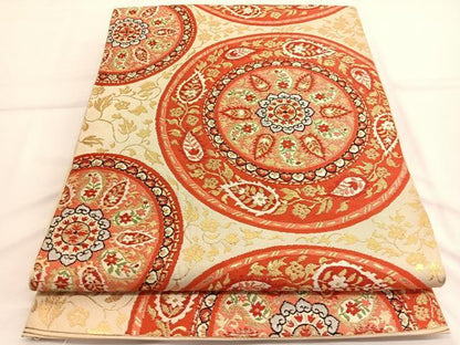 平和屋着物◎六通柄　本袋帯　唐織　衣装美織　更紗花丸文　金糸　正絹　逸品　BAAV9503hv