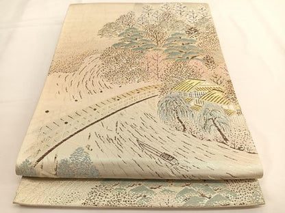 平和屋着物◎六通柄袋帯　唐織　瀬田唐橋　金銀糸　正絹　逸品　BAAV9617hv