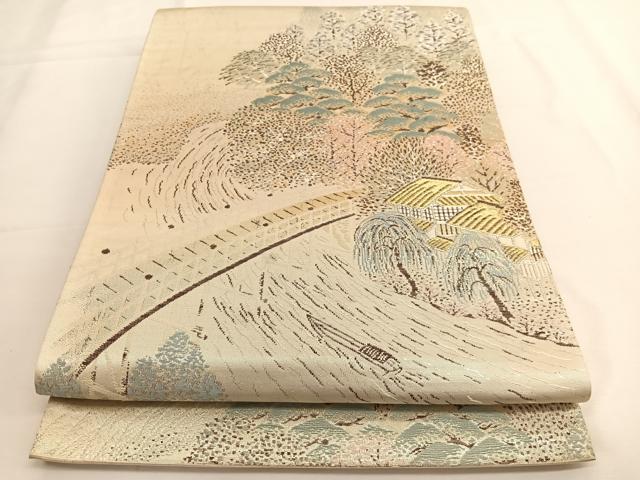 平和屋着物◎六通柄袋帯　唐織　瀬田唐橋　金銀糸　正絹　逸品　BAAV9617hv