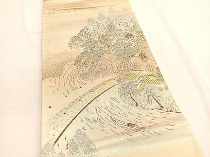 平和屋着物◎六通柄袋帯　唐織　瀬田唐橋　金銀糸　正絹　逸品　BAAV9617hv