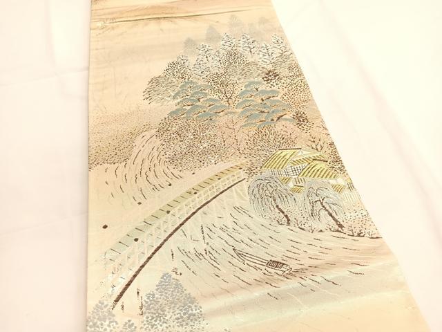 平和屋着物◎六通柄袋帯　唐織　瀬田唐橋　金銀糸　正絹　逸品　BAAV9617hv