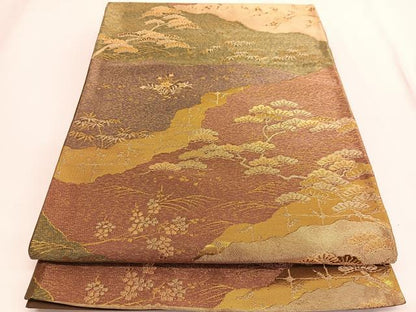 平和屋着物◎六通柄袋帯　織彩　立波松竹梅　金糸　正絹　逸品　BAAV9594hv