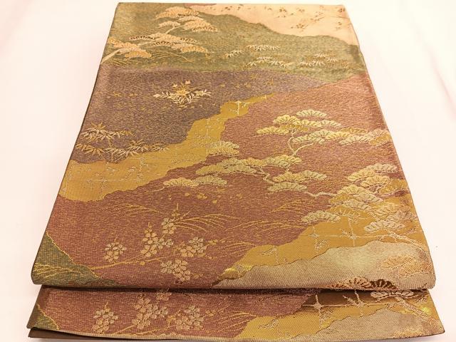 平和屋着物◎六通柄袋帯　織彩　立波松竹梅　金糸　正絹　逸品　BAAV9594hv