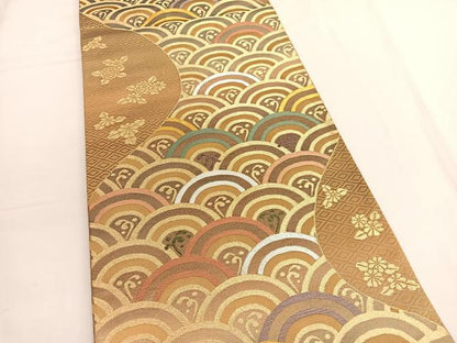 平和屋着物◎六通柄袋帯 立波青海波花文 金銀糸 正絹 逸品 BAAV9597hv