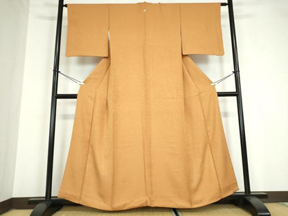 平和屋着物●上質な色無地　霞地紋　枇杷茶色　正絹　逸品　DAAY9638az
