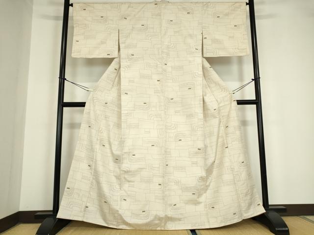 平和屋着物●上質な紬　幾何学文　正絹　逸品　DAAY9665az