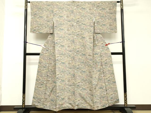 平和屋着物■上質な小紋　紬地　風景文　暈し染め　正絹　逸品　DAAZ8472cd