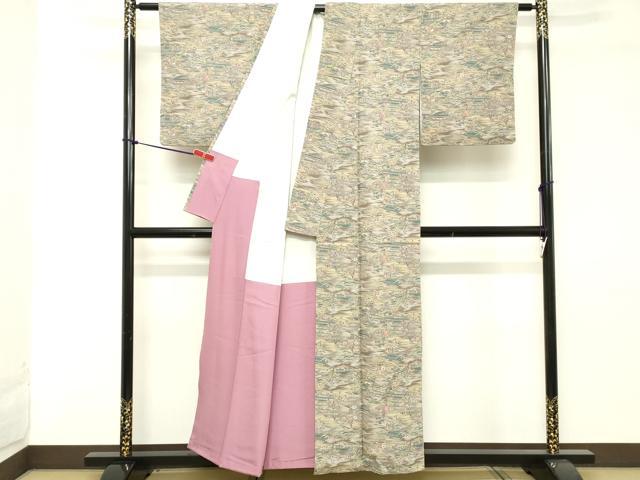 平和屋着物■上質な小紋　紬地　風景文　暈し染め　正絹　逸品　DAAZ8472cd