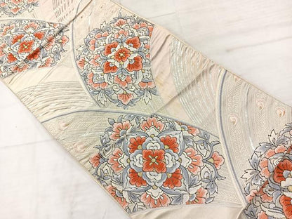 平和屋着物◎六通柄袋帯　唐織　流水花文　金銀糸　正絹　逸品　AABC9109uk