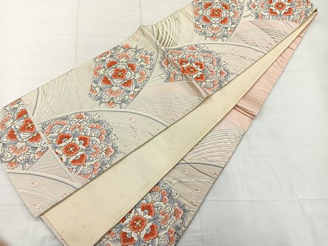 平和屋着物◎六通柄袋帯　唐織　流水花文　金銀糸　正絹　逸品　AABC9109uk