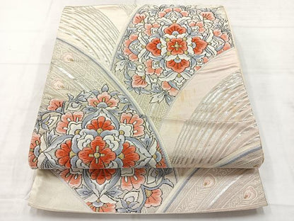 平和屋着物◎六通柄袋帯　唐織　流水花文　金銀糸　正絹　逸品　AABC9109uk