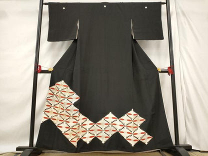 平和屋着物■豪華黒留袖　駒刺繍　菱繋ぎ　正絹　逸品　AABD9553st