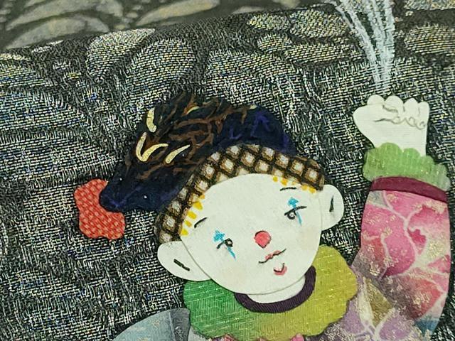 平和屋着物●極上 太鼓柄袋帯 ピエロ 貼り絵 和紙 金銀糸 逸品 DZAB2653kh6