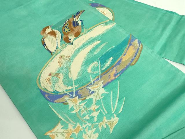 平和屋着物●極上 アンティーク 大正ロマン 九寸名古屋帯 雀 金糸 逸品 DZAB2674kh6