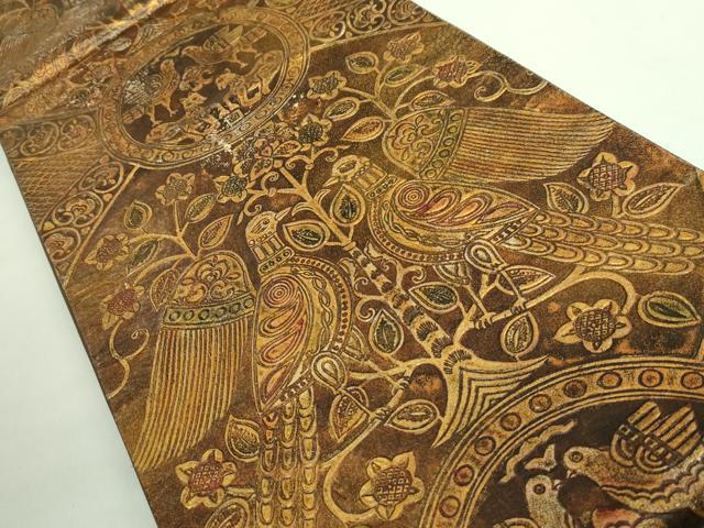 平和屋本店●極上　六通柄袋帯　金唐革　鳥獣花文　金彩　逸品　DZAB2664kh6