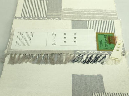 平和屋着物●極上　結城紬　奥順謹製　八寸名古屋帯　型紙捺染絣　型手彫：近藤恵貞　手捺染：中川主計　証紙付き　逸品　DZAB2677kh6