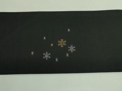 平和屋着物●極上 九寸名古屋帯 クリスマス サンタクロース トナカイ 雪だるま オーナメント 黒地 金銀糸 証紙付き 逸品 新品 DZAB2697kh6