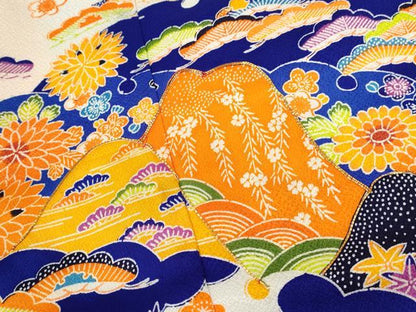 平和屋着物[]七五三　女の子　７歳　祝着　四つ身　駒刺繍　遠山花鳥文　洗える着物　CABB2044ze