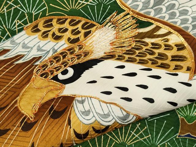 平和屋着物[]お宮参り　男の子　祝着　産着　初着　のしめ　駒刺繍　鷹　文箱松文　逸品　CABB2046ze