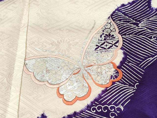 平和屋着物[]七五三　女の子　７歳　祝着　四つ身　刺繍　舞蝶花文　金銀彩　逸品　CABB2045ze
