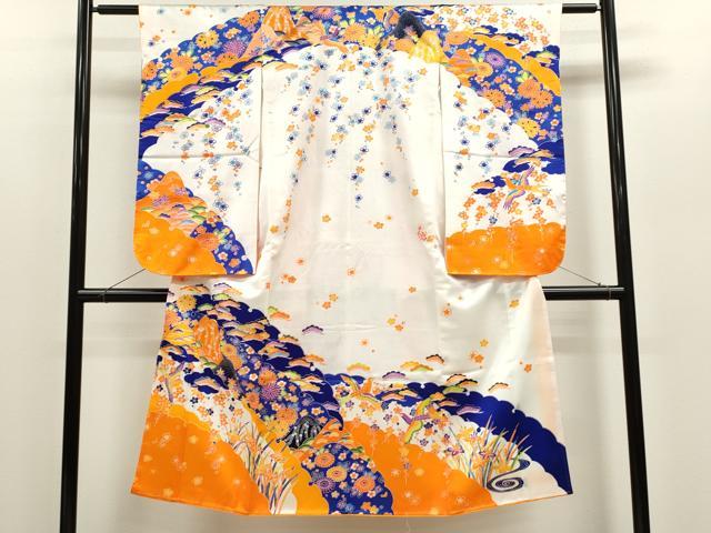 平和屋着物[]七五三　女の子　７歳　祝着　四つ身　駒刺繍　遠山花鳥文　洗える着物　CABB2044ze