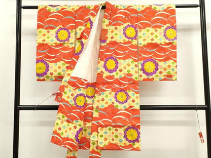 平和屋着物[]七五三　女の子　７歳　祝着　四つ身　雲取り七宝花文　金彩　逸品　CABB2043ze